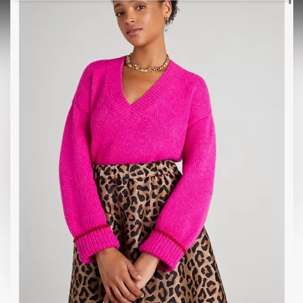 Kate Spade Tipped V Neck Sweater‎ color Pink Size XL NEW with TAGS!